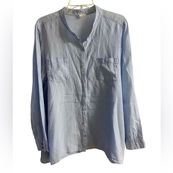 Eileen Fisher button front shirt baby blue Irish linen Large - Picture 1 of 8
